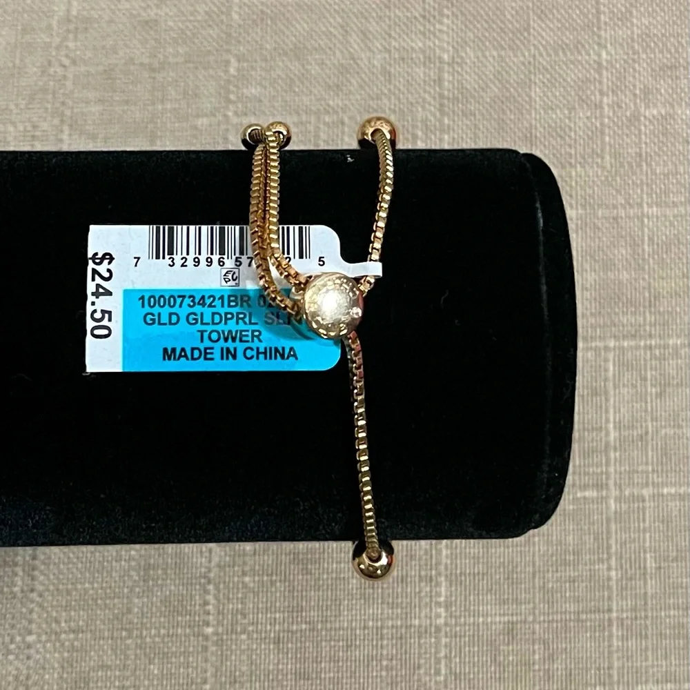 Pavé & Imitation Pearl Slider Bracelet 2 pcs - Picture 7 of 8